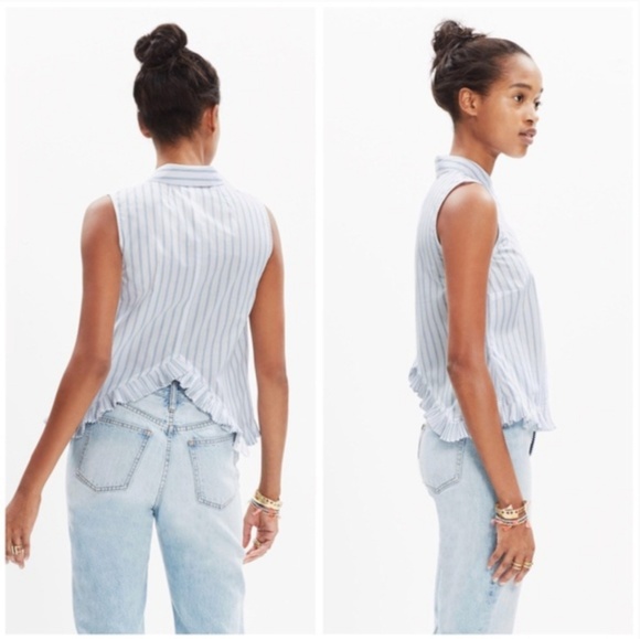 Madewell Pagoda Crop Ruffle Trim Pinstripe Shirt - Picture 6 of 6